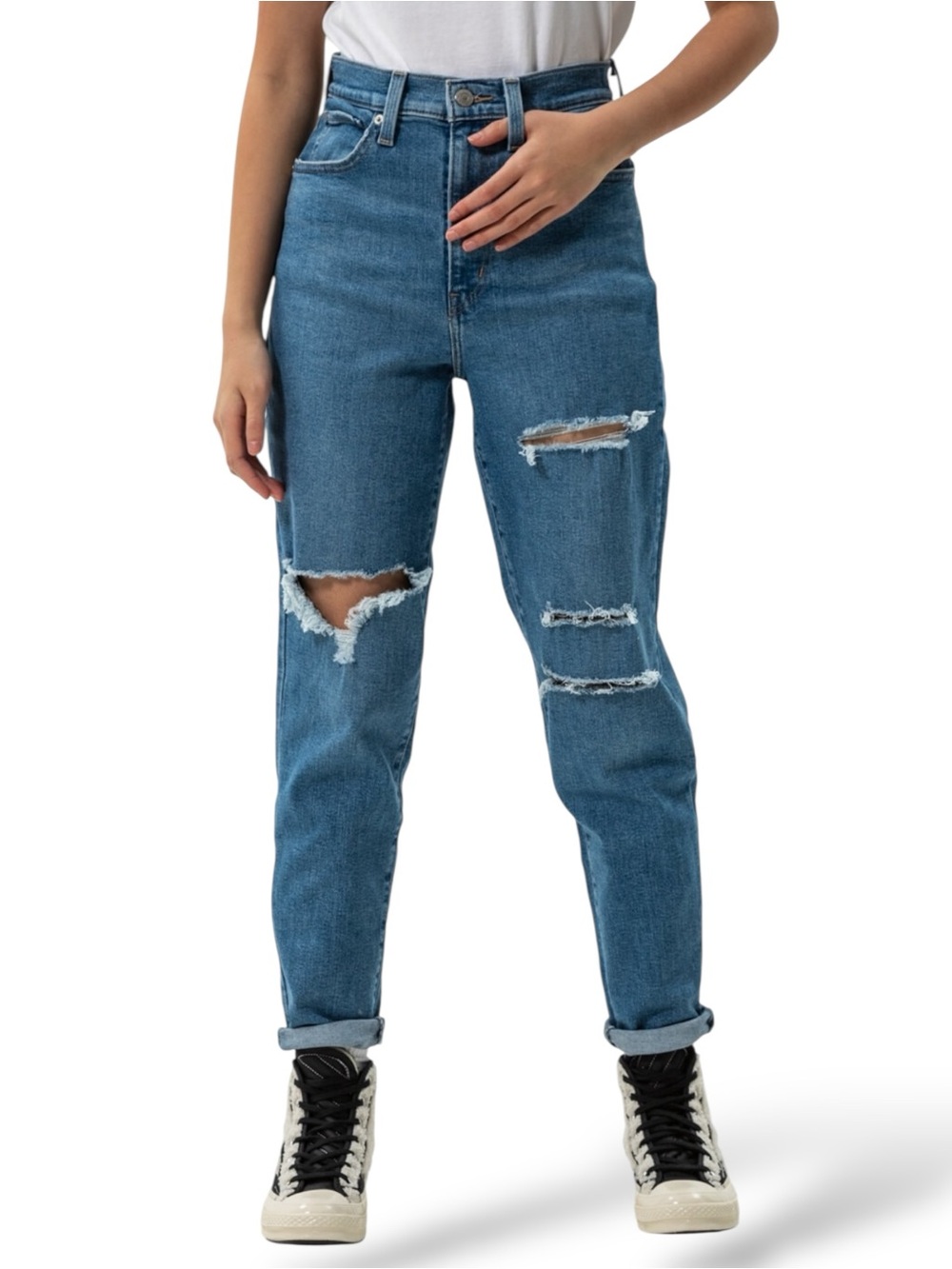 Levi’s High Waisted Mom Jeans Knee Hole Distressed W30 L29
